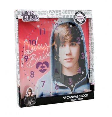 Justin Bieber Canvas Clock Pink RRP 7.99 CLEARANCE XL 3.99